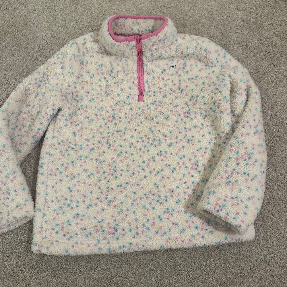 Vineyard Vines Fleece Sherpa Pullover 1/4 zip girls 10-12 medium confetti polka